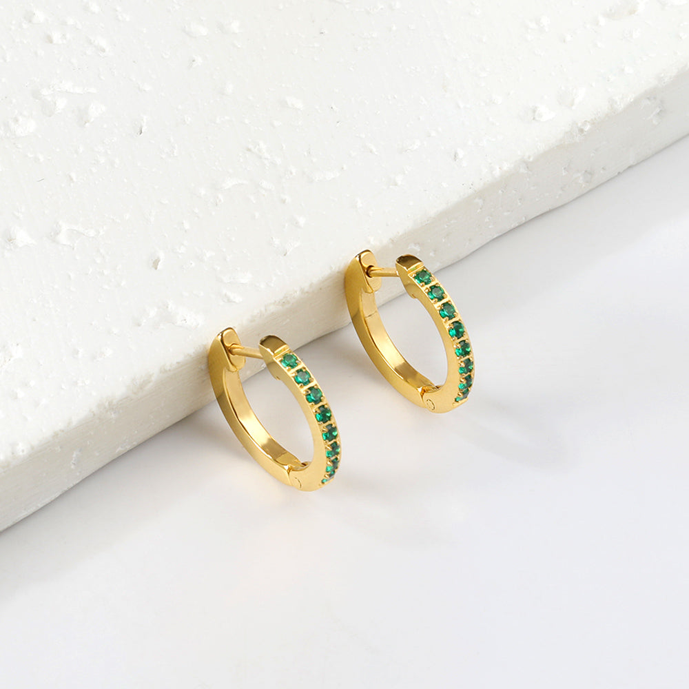 Mini Halo Trace Green Hoop Earrings