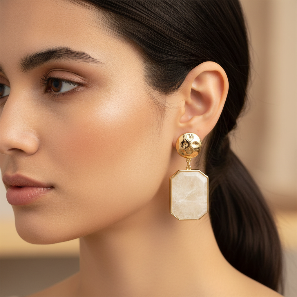 White Stone Statement Earrings