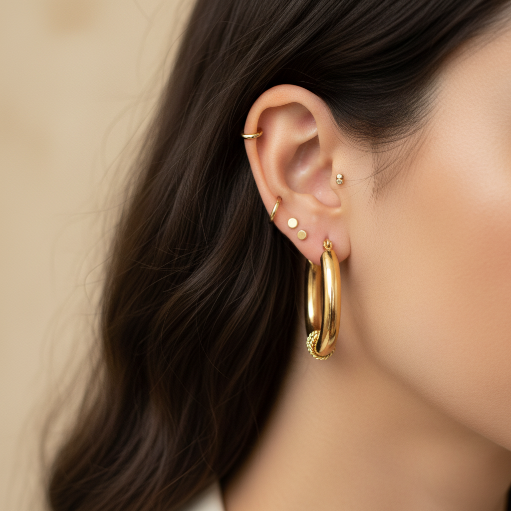 Gold Tyre Hoop Earrings