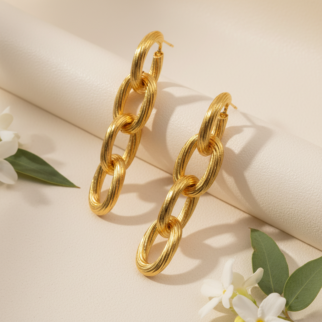 Linked Gold Chain Drop Earrings