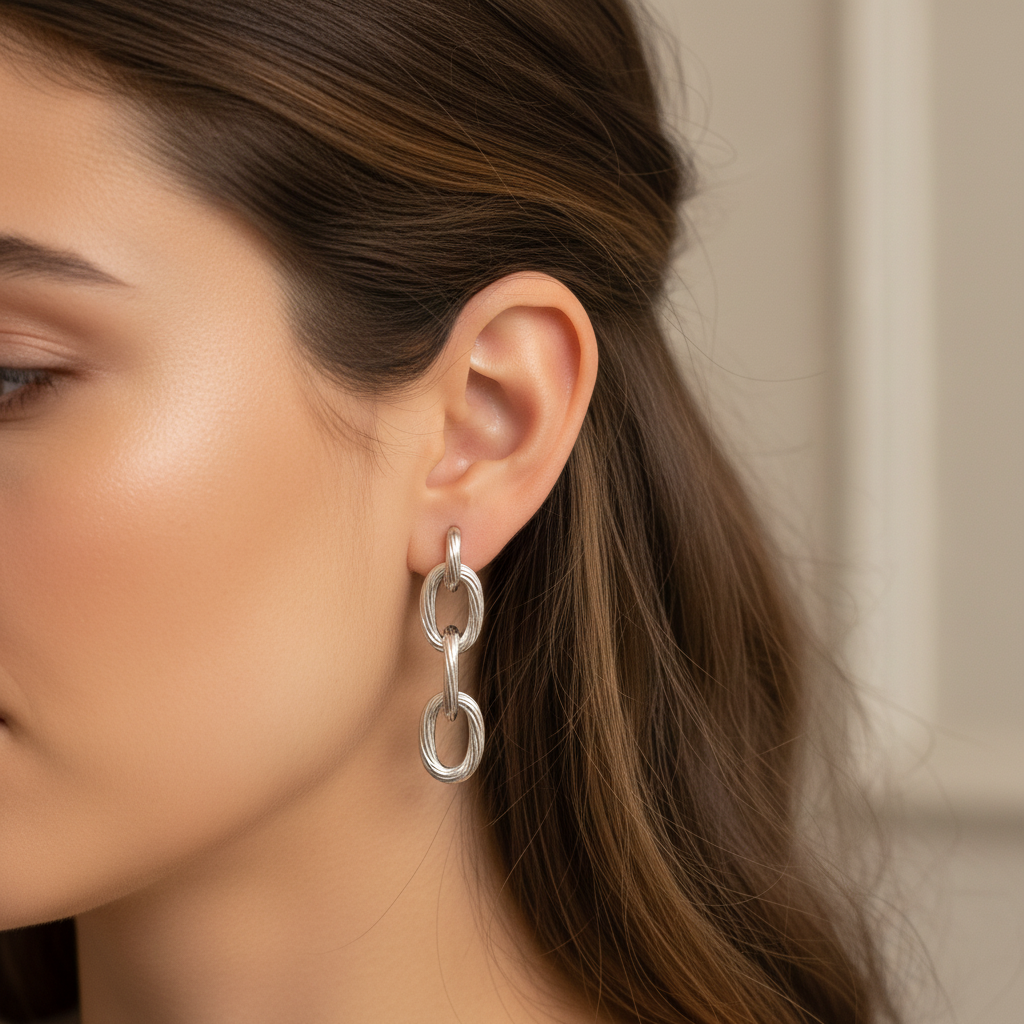 Linked Silver Chain Drop Earrings