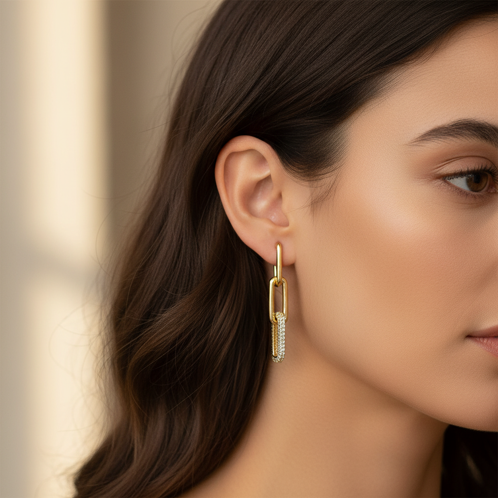 Interlocked Gold Stone Dangle Earrings