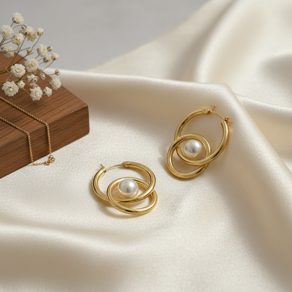 Golden Pearl Drop Earrings