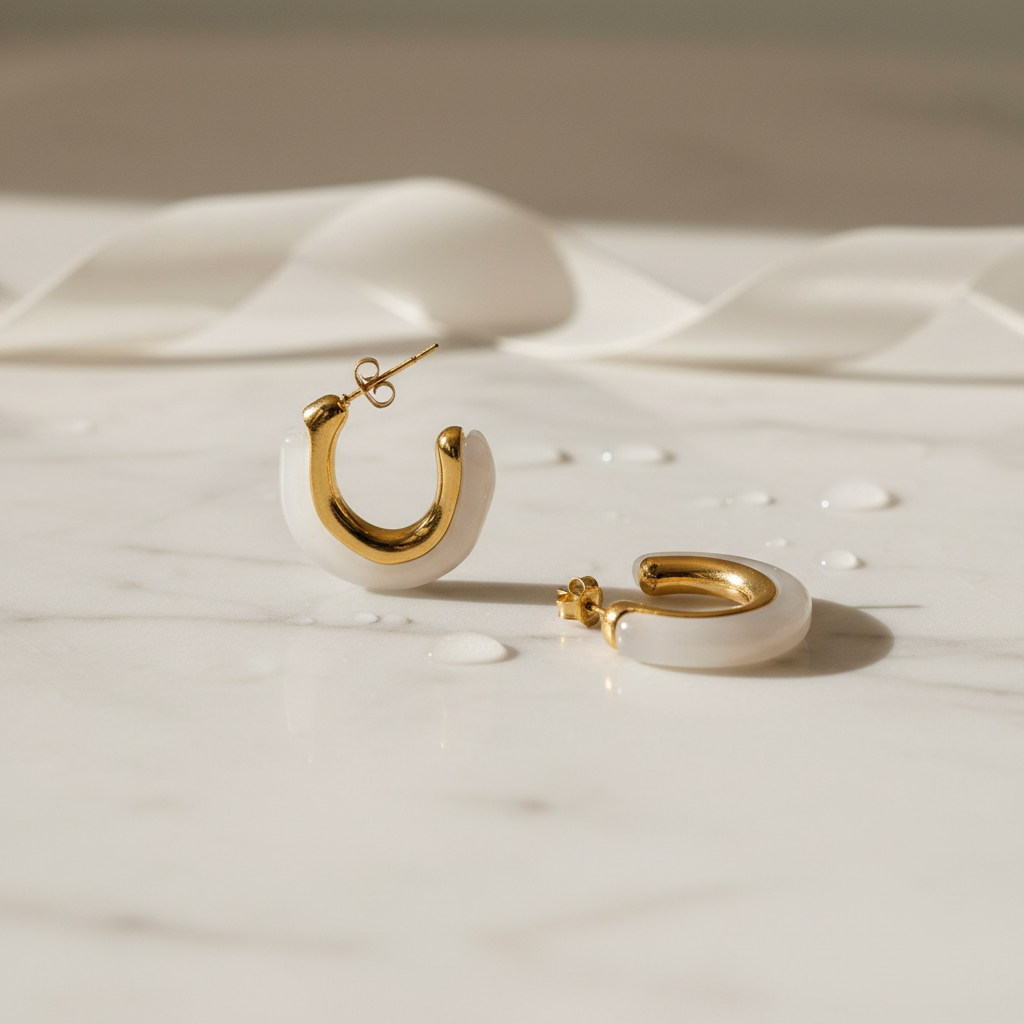 Golden White Hoop Earrings