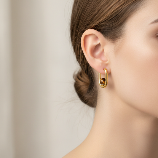 Golden U Brown Pearl Hoop Earrings