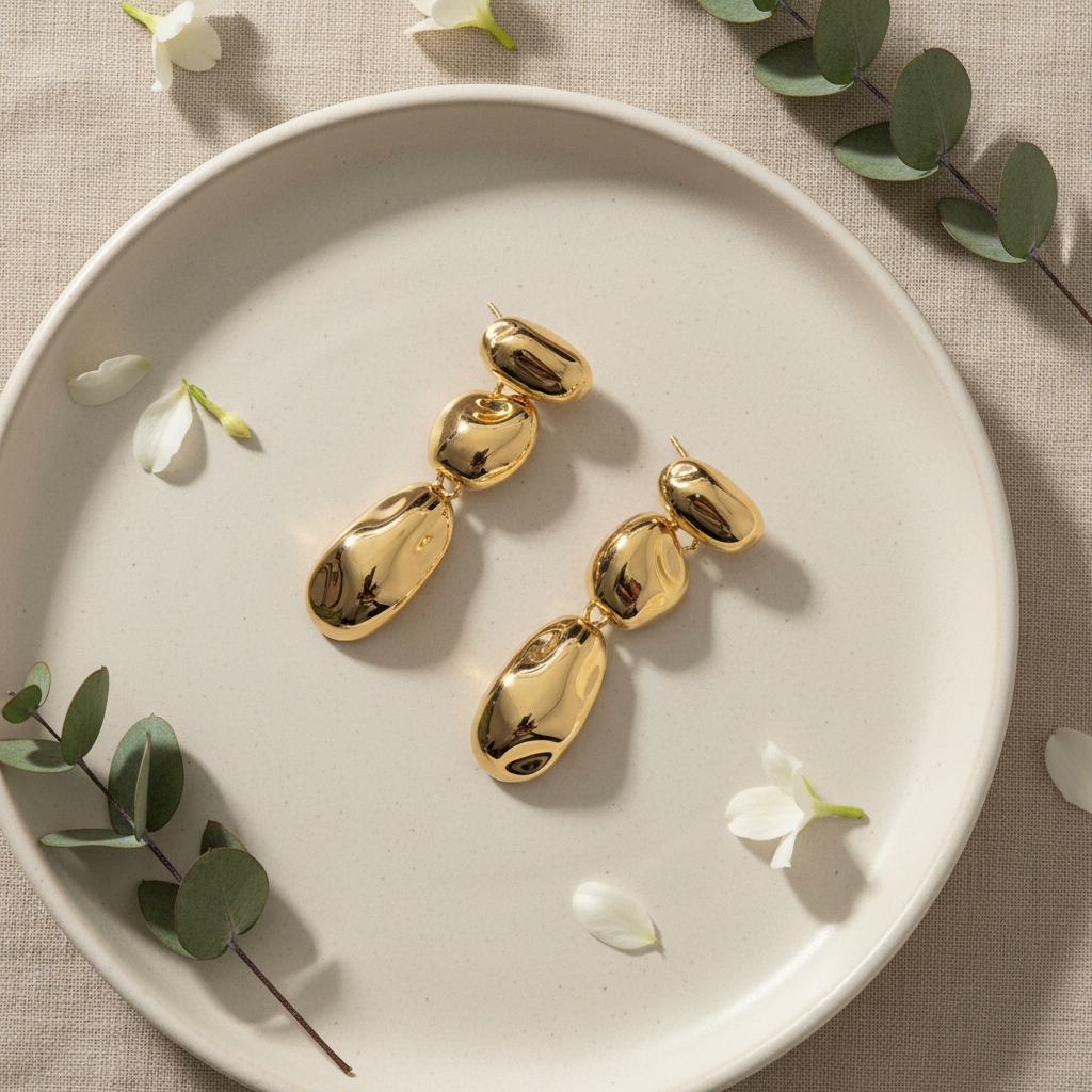 Golden Pebble Drop Earrings