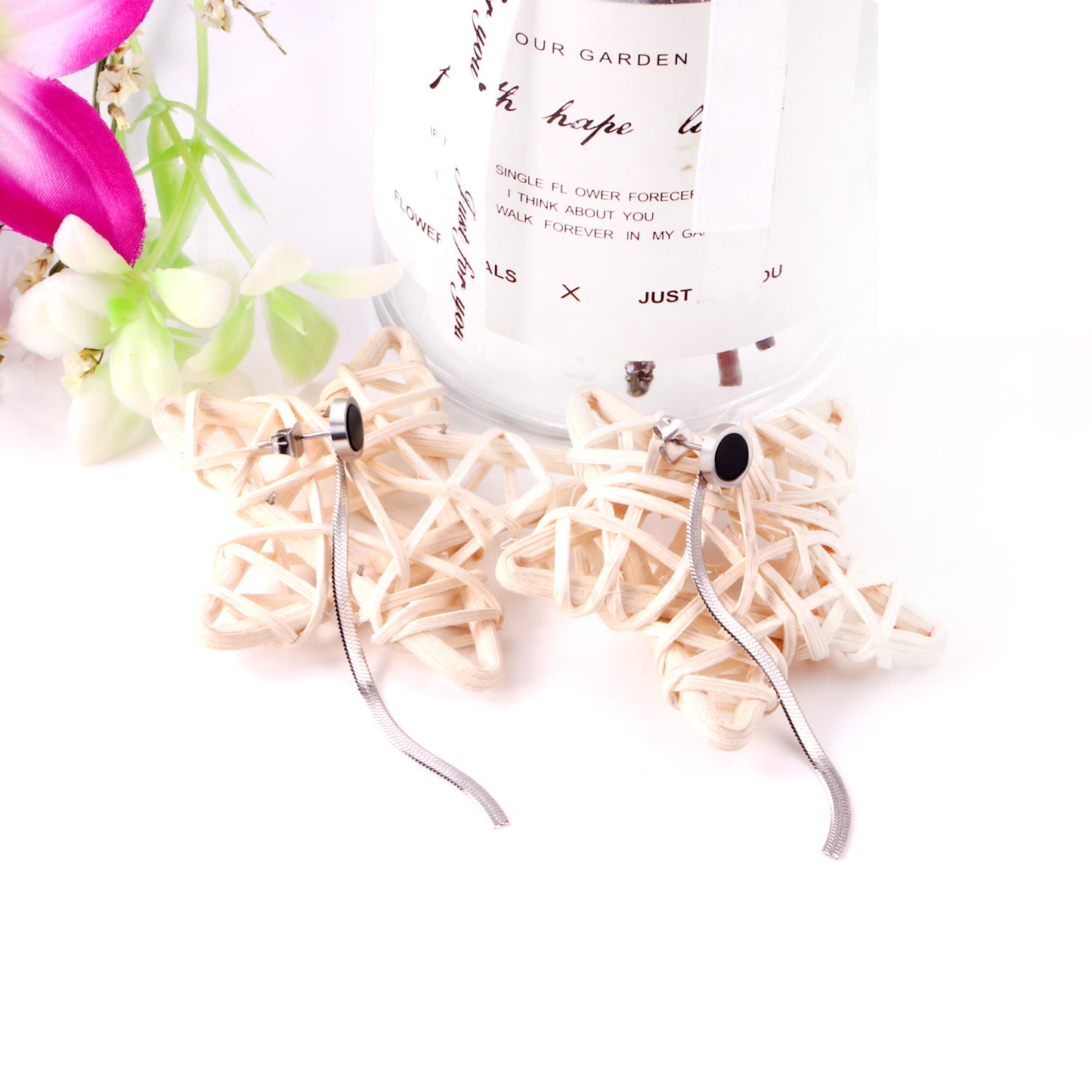 Black Stone Tassle Earrings