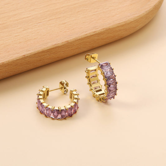 Crystal Curve Gold Earrings