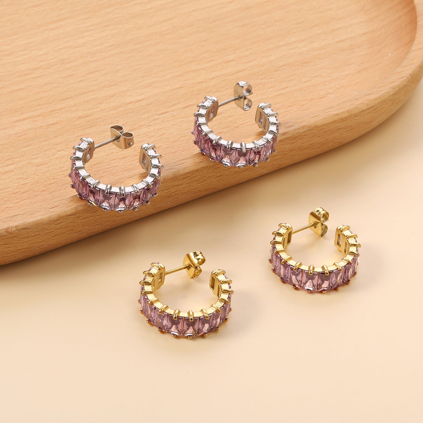 Crystal Curve Gold Earrings