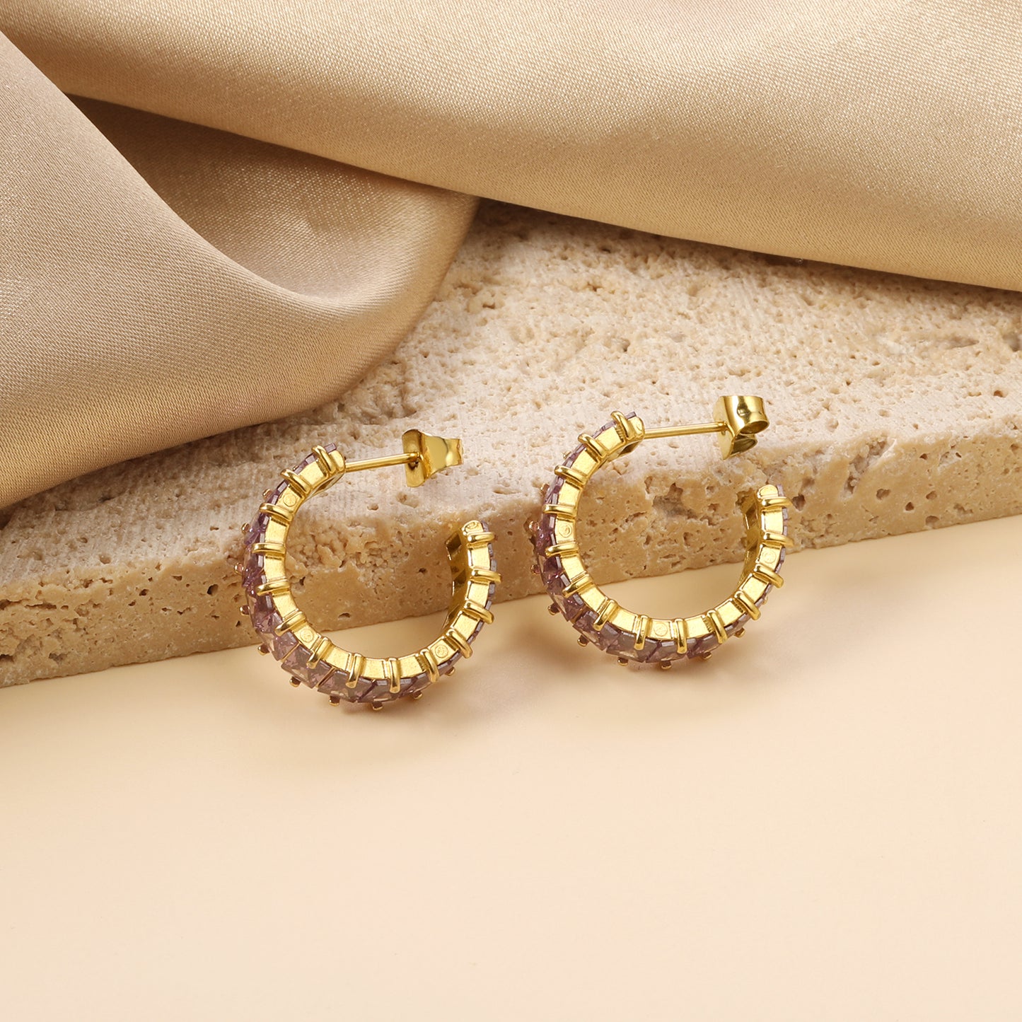 Crystal Curve Gold Earrings