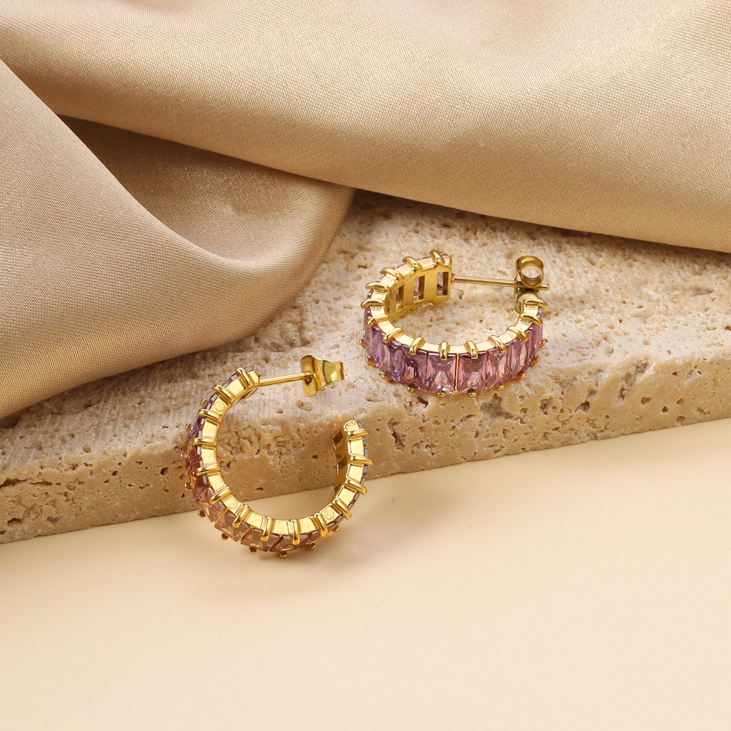 Crystal Curve Gold Earrings