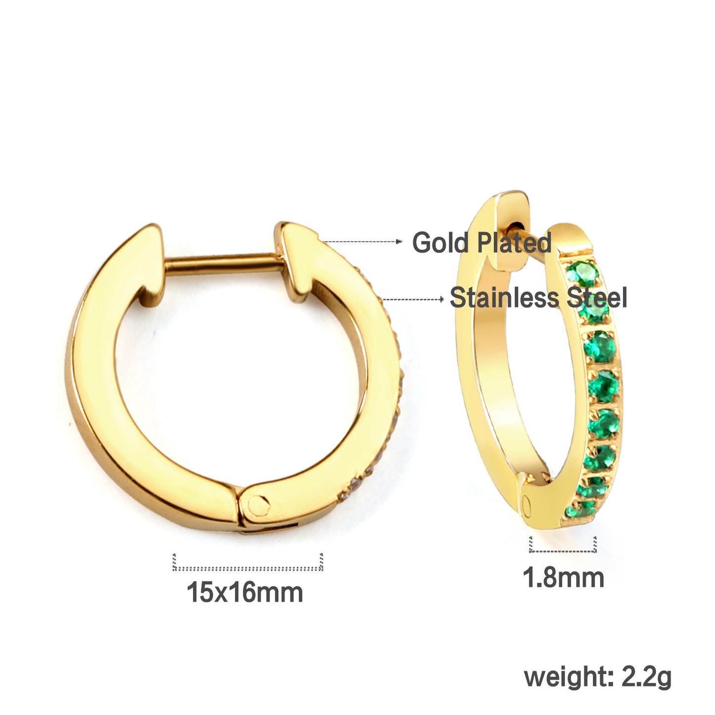 Mini Halo Trace Green Hoop Earrings