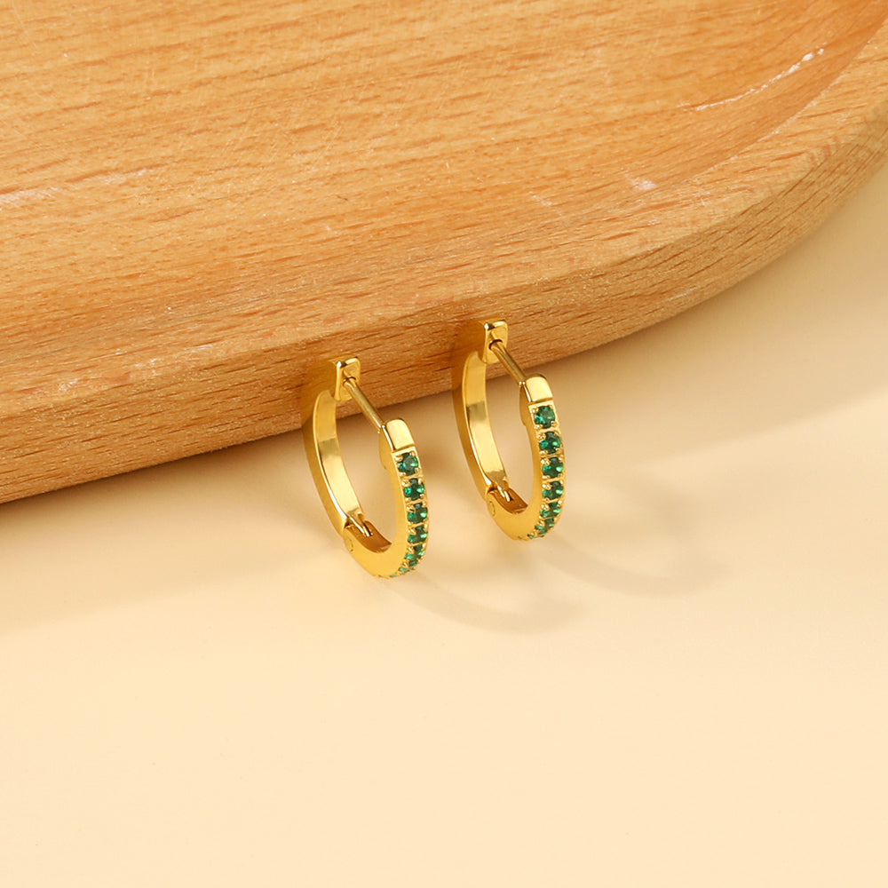 Mini Halo Trace Green Hoop Earrings