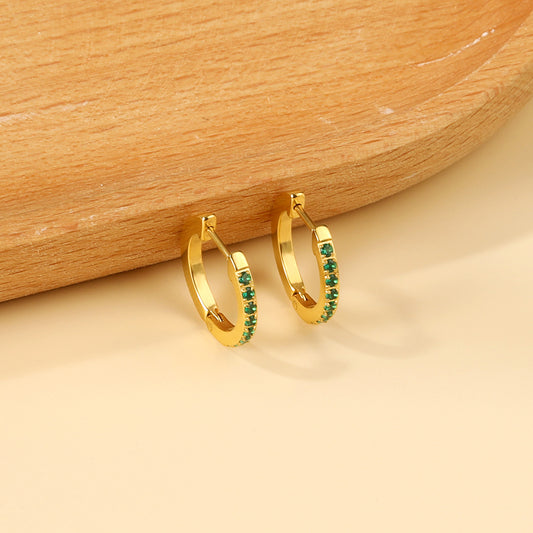 Mini Halo Trace Green Hoop Earrings