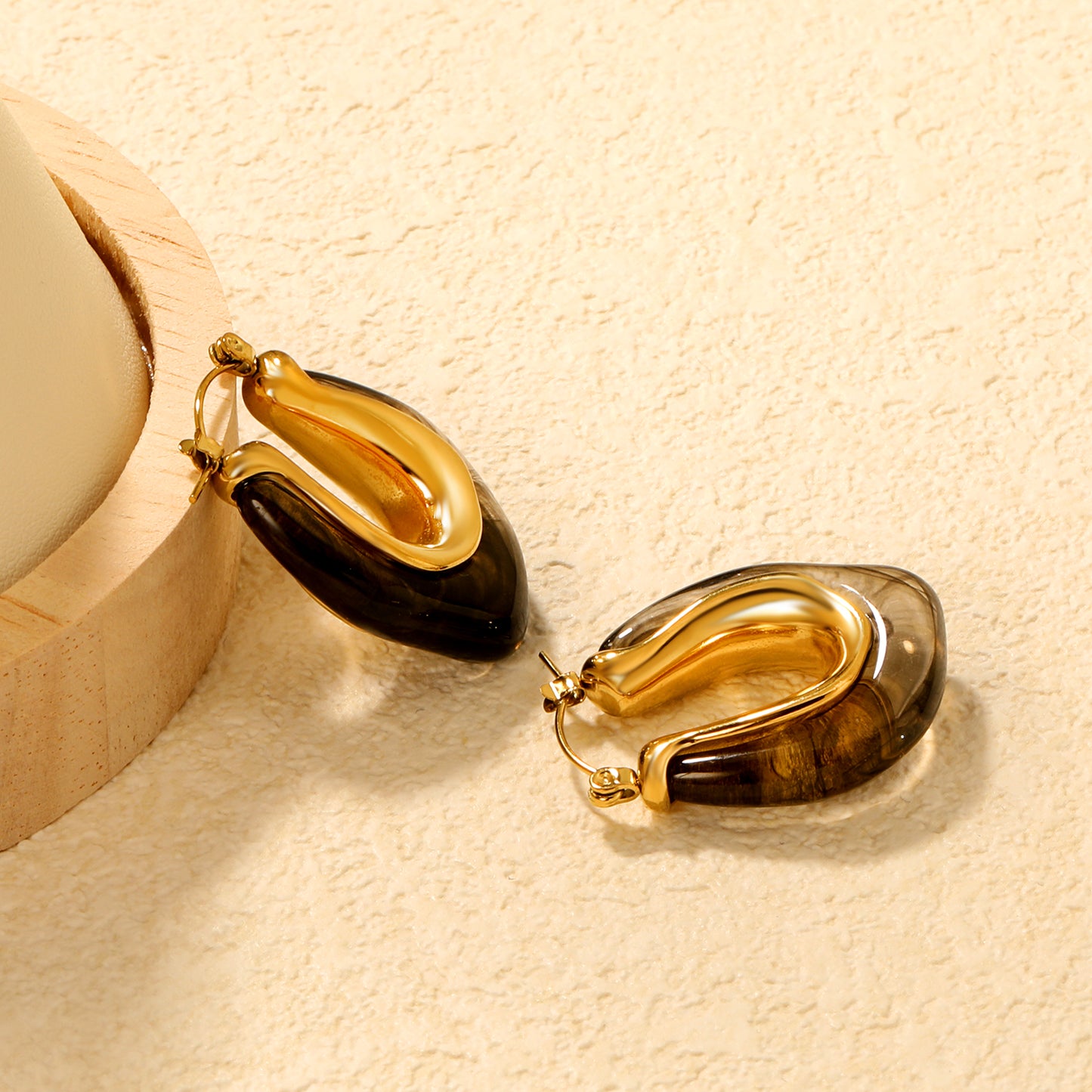 Golden Black Raisin Hoop Earrings