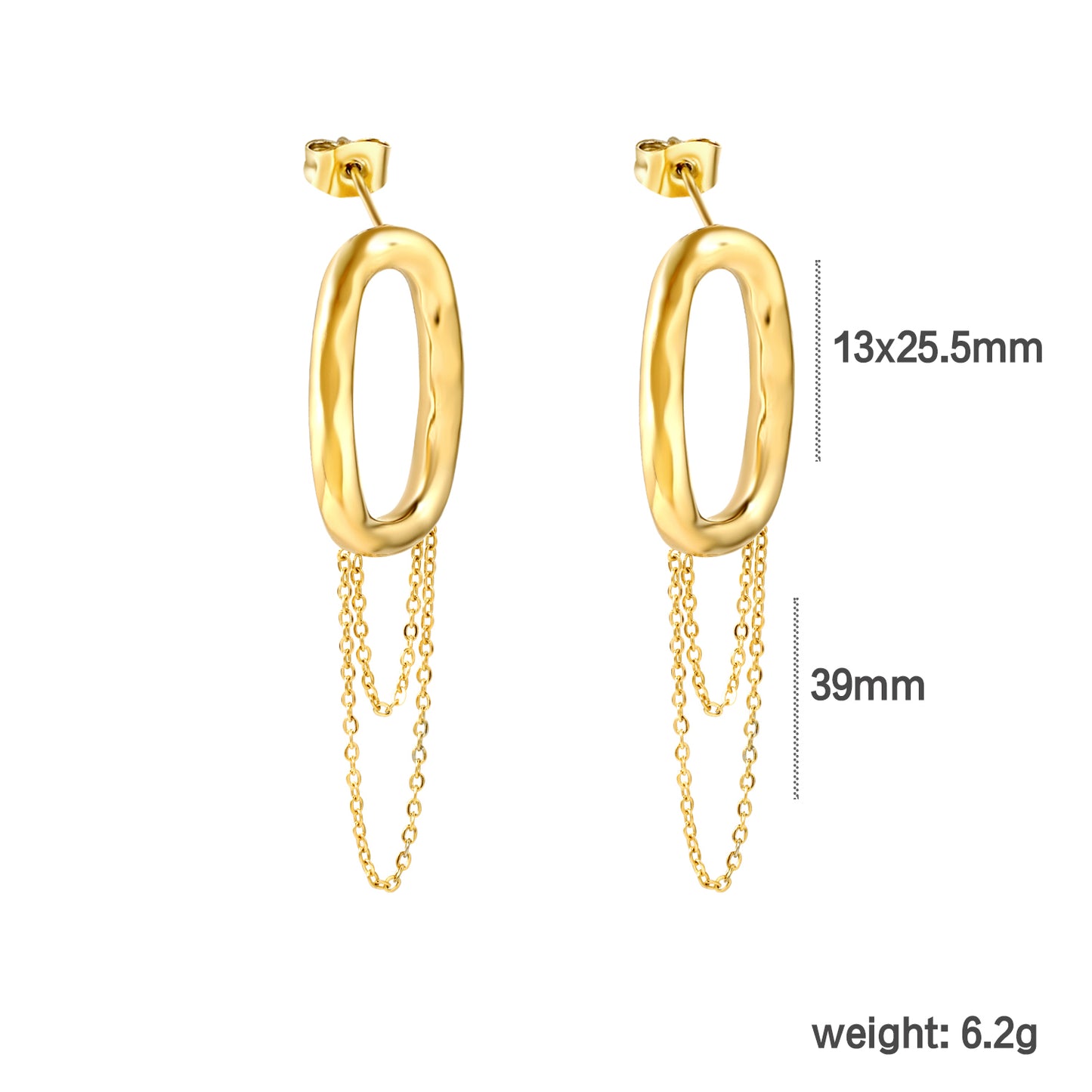 Abstract Oval Drop Golden Earrings