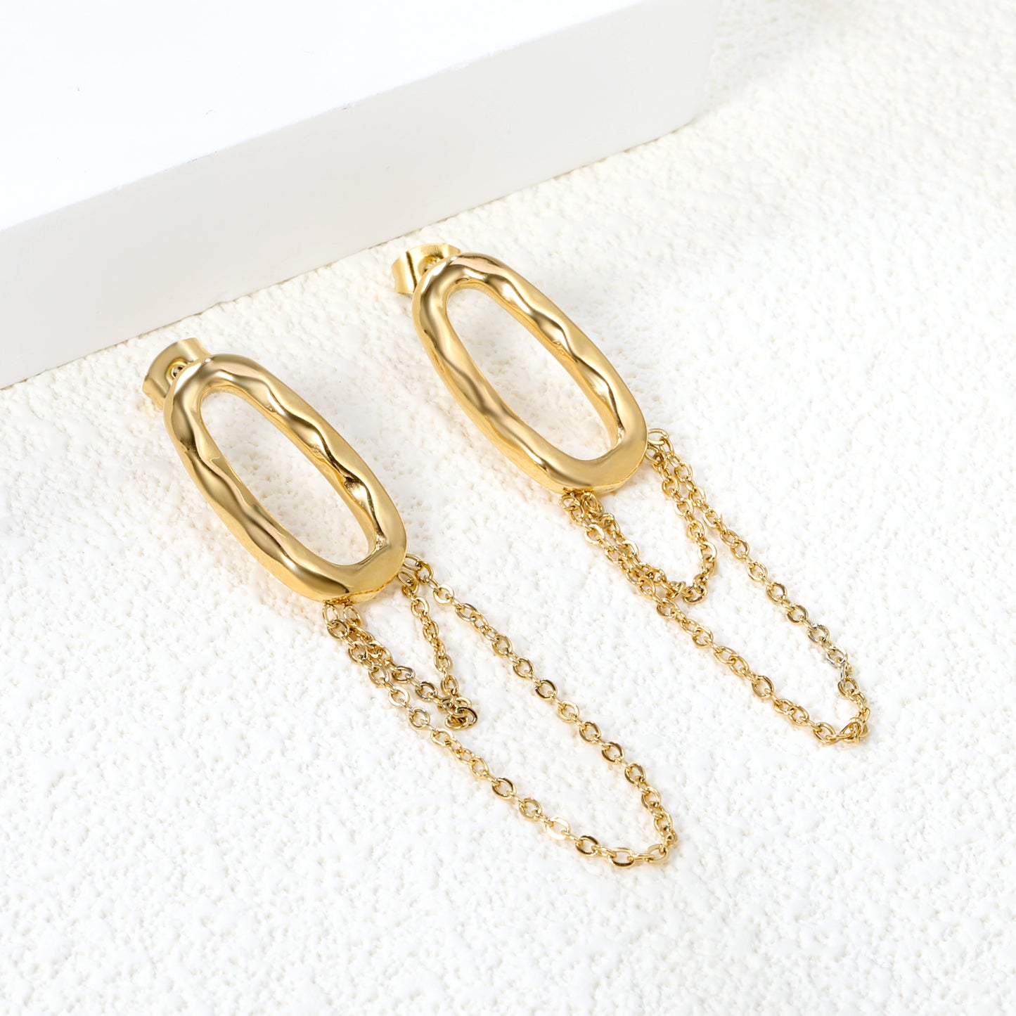 Abstract Oval Drop Golden Earrings