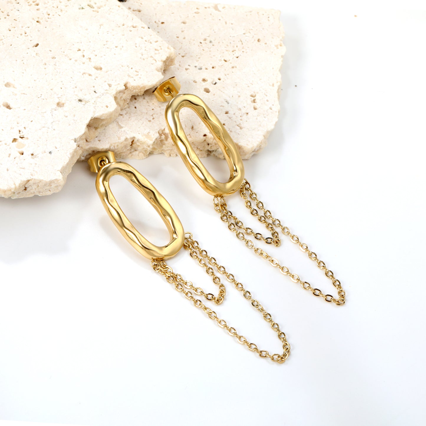 Abstract Oval Drop Golden Earrings
