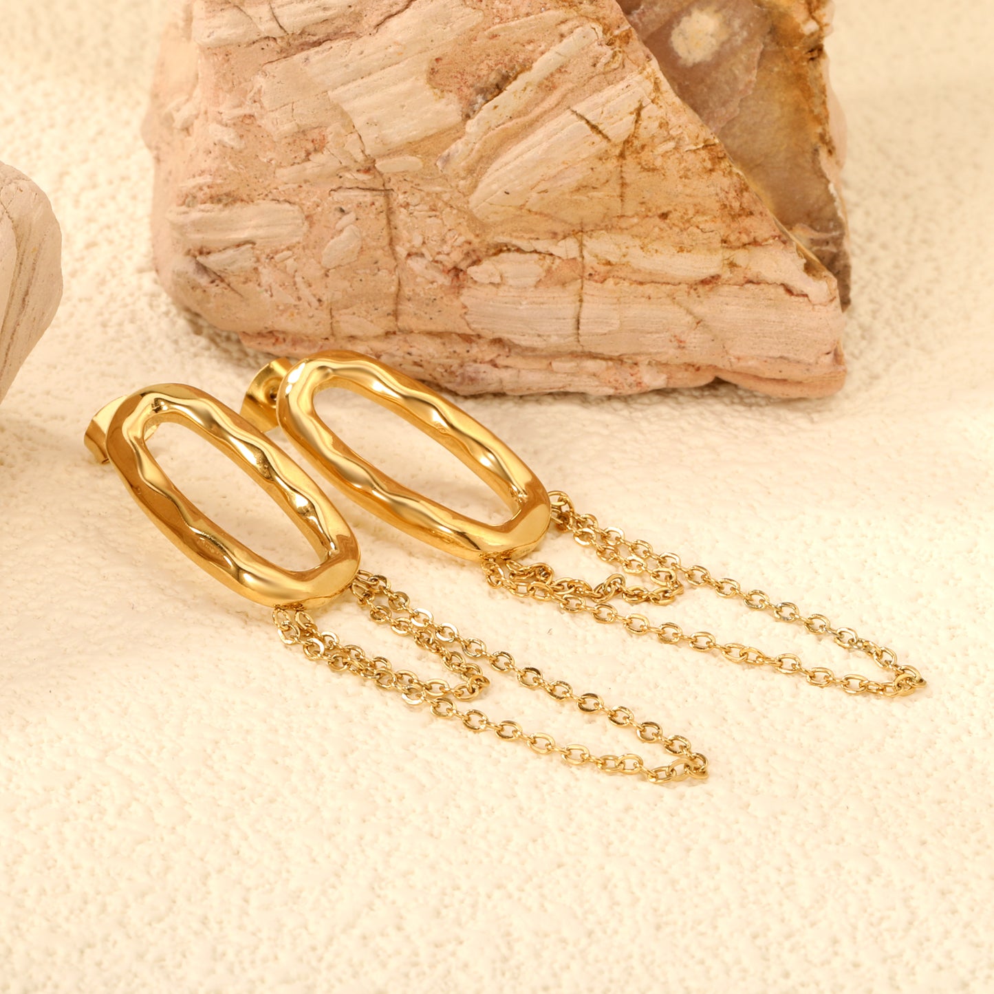 Abstract Oval Drop Golden Earrings