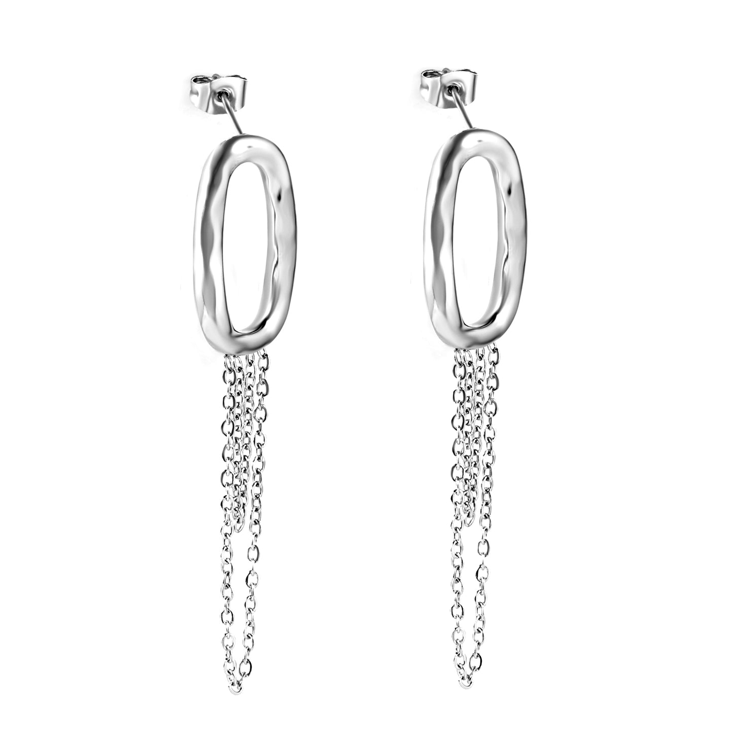Abstract Oval Drop Silver Earrings