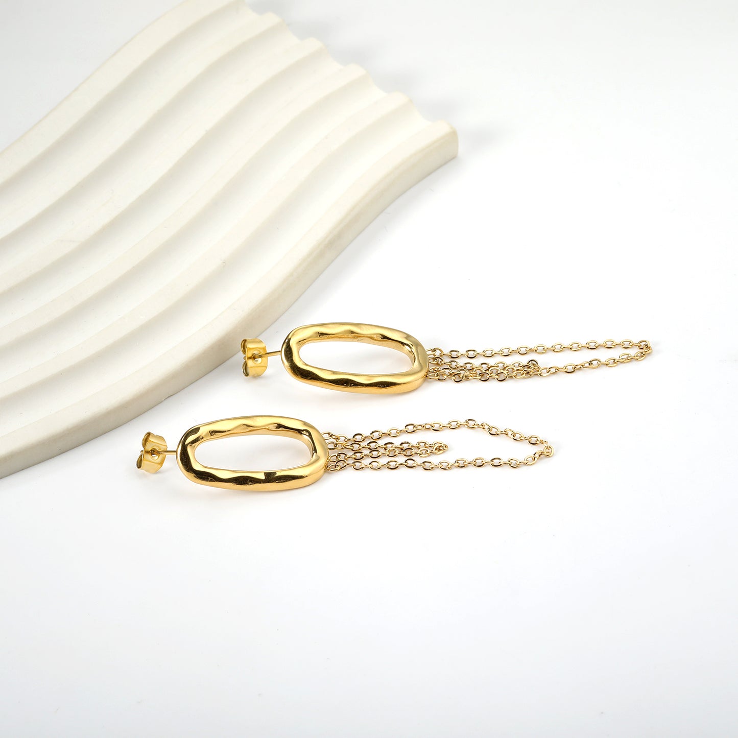 Abstract Oval Drop Golden Earrings