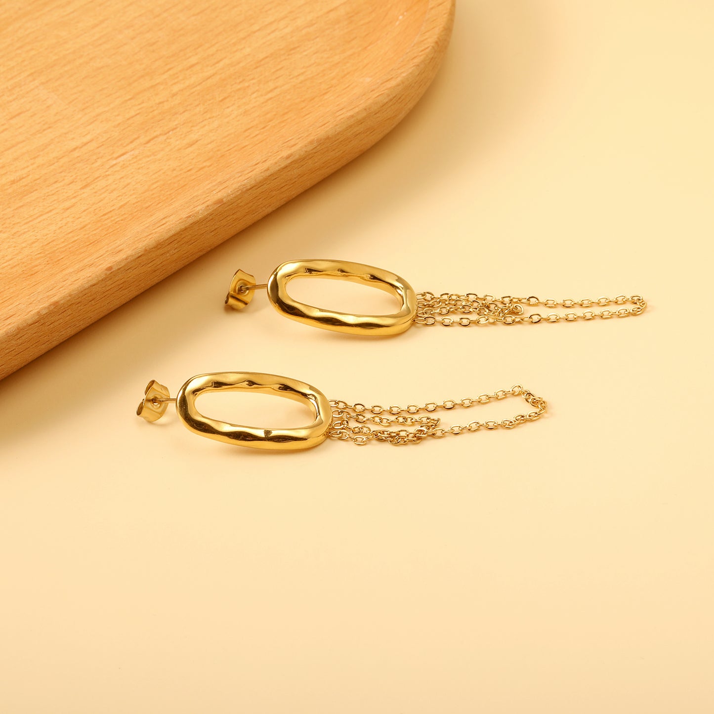 Abstract Oval Drop Golden Earrings