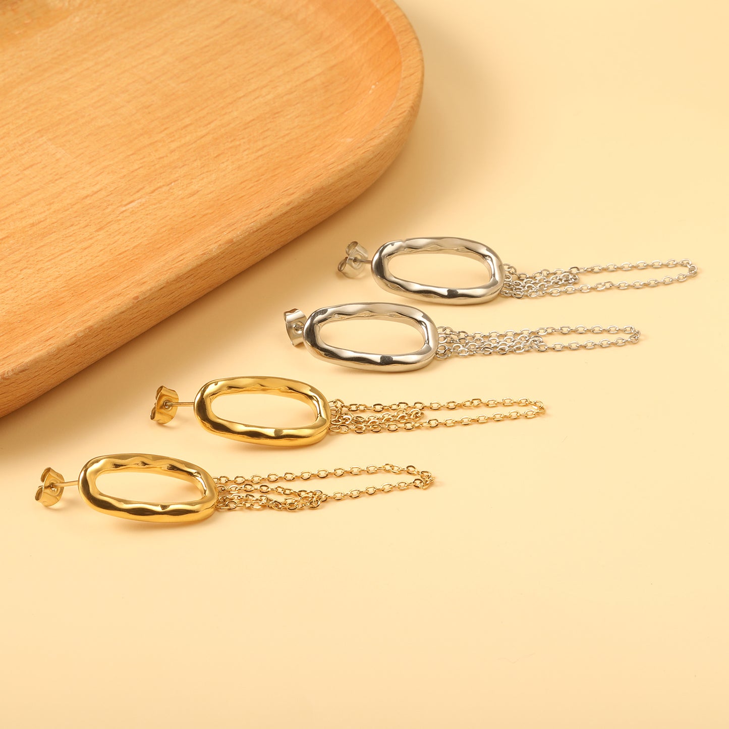 Abstract Oval Drop Golden Earrings