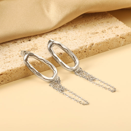Abstract Oval Drop Silver Earrings