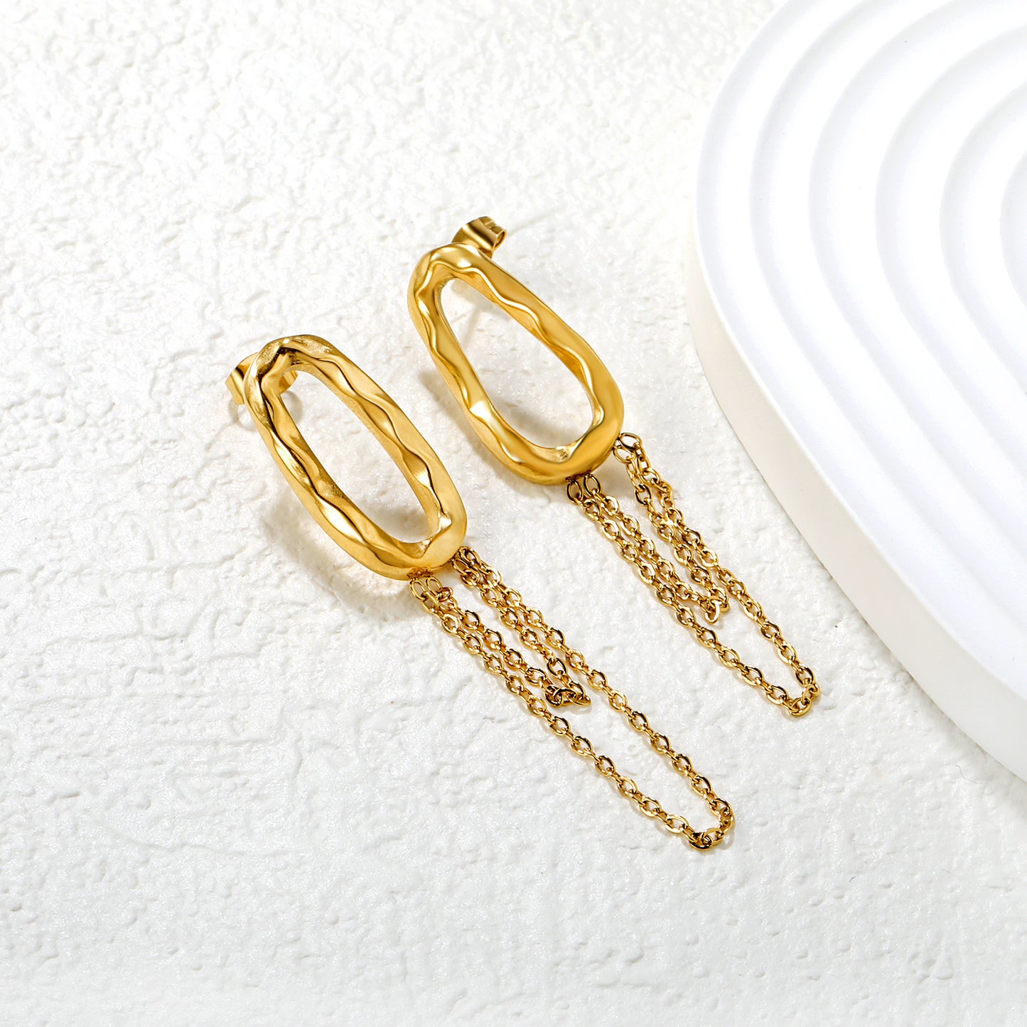 Abstract Oval Drop Golden Earrings