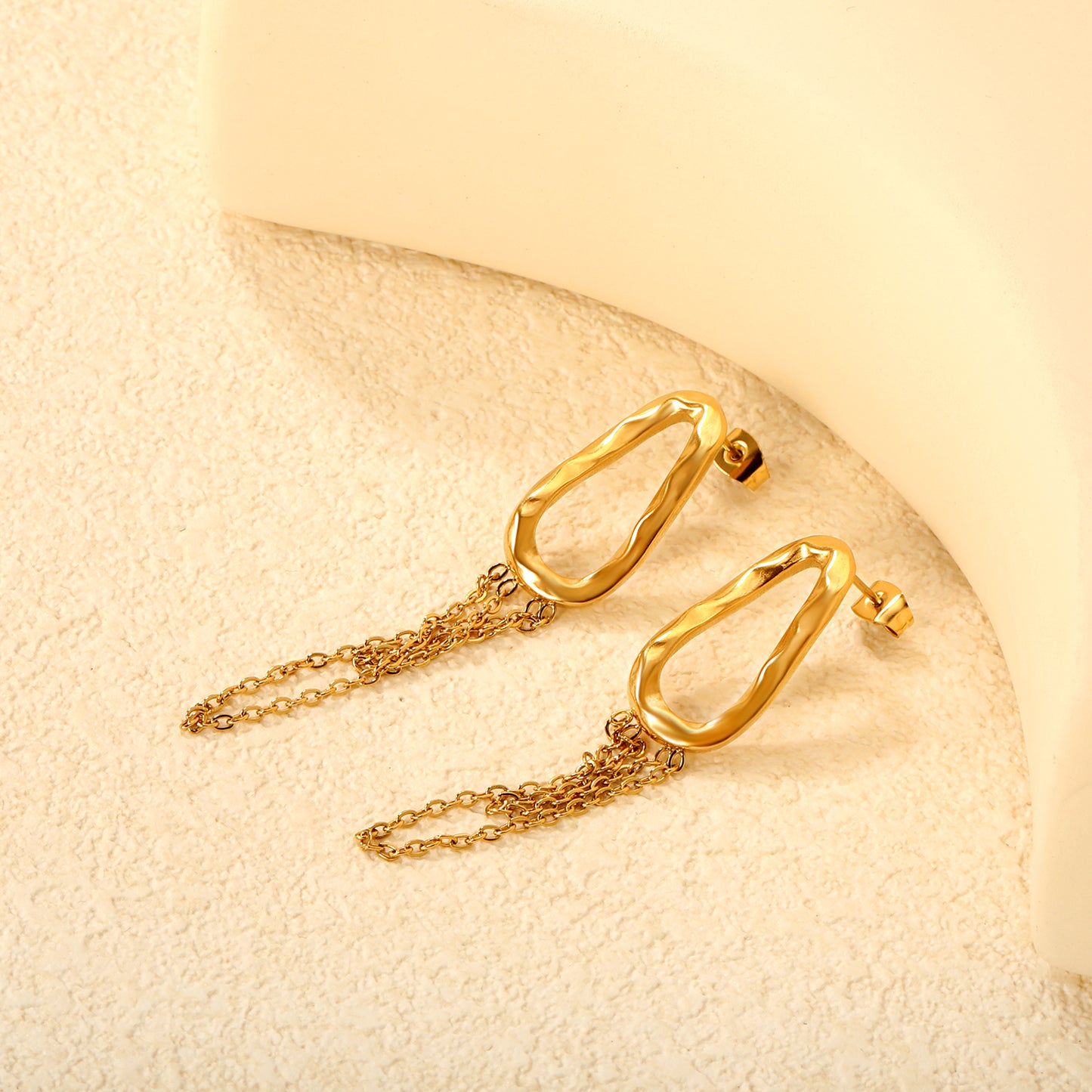Abstract Oval Drop Golden Earrings