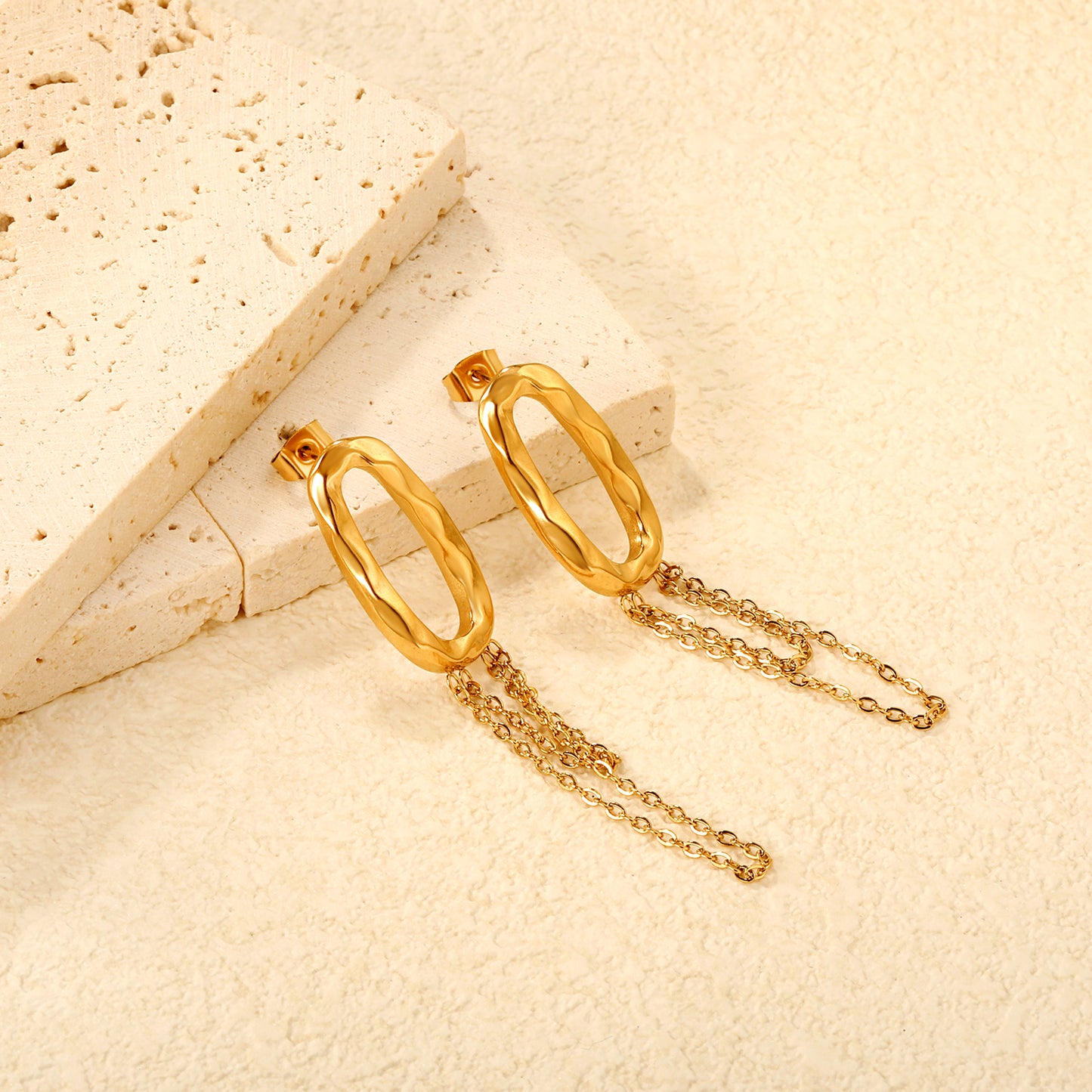 Abstract Oval Drop Golden Earrings