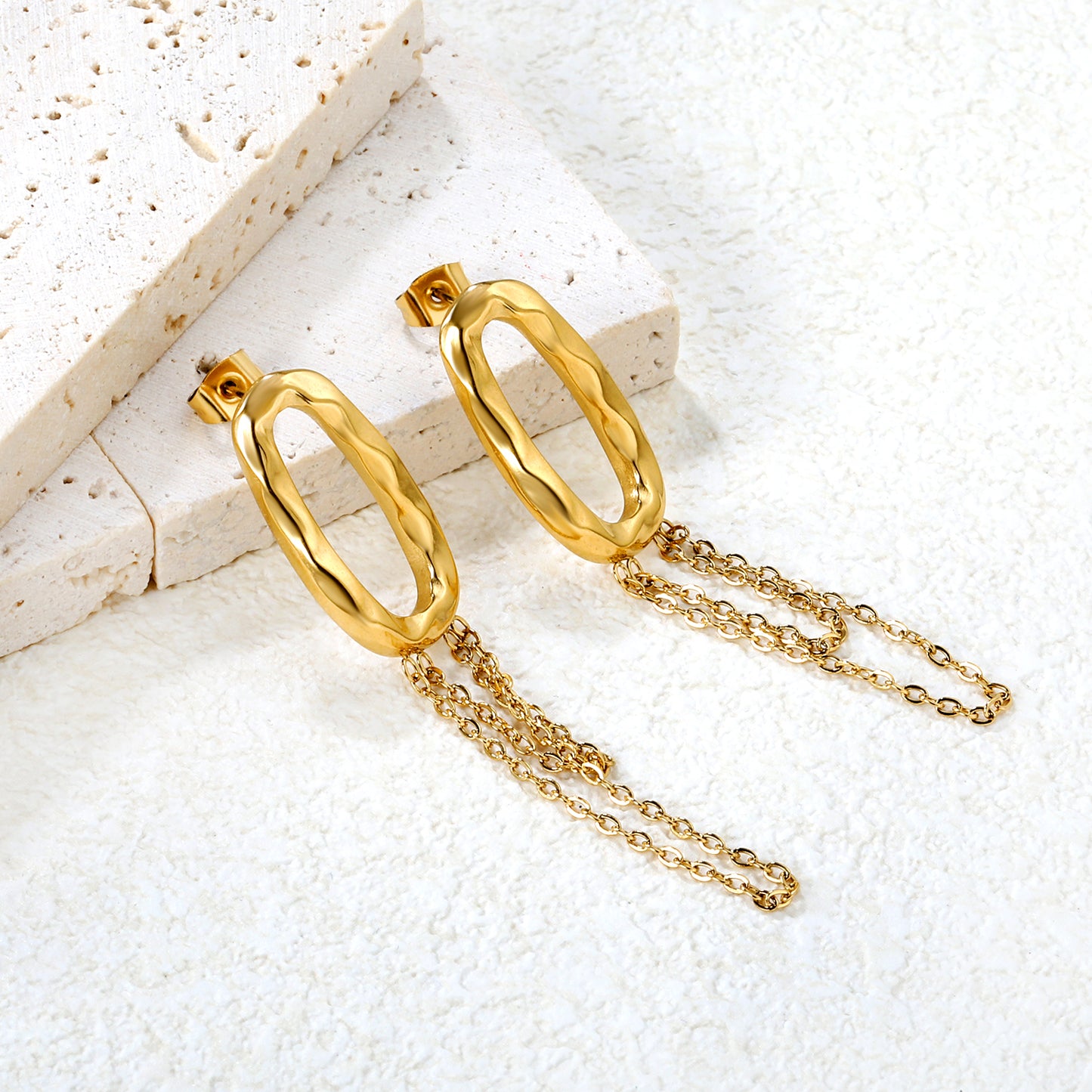 Abstract Oval Drop Golden Earrings
