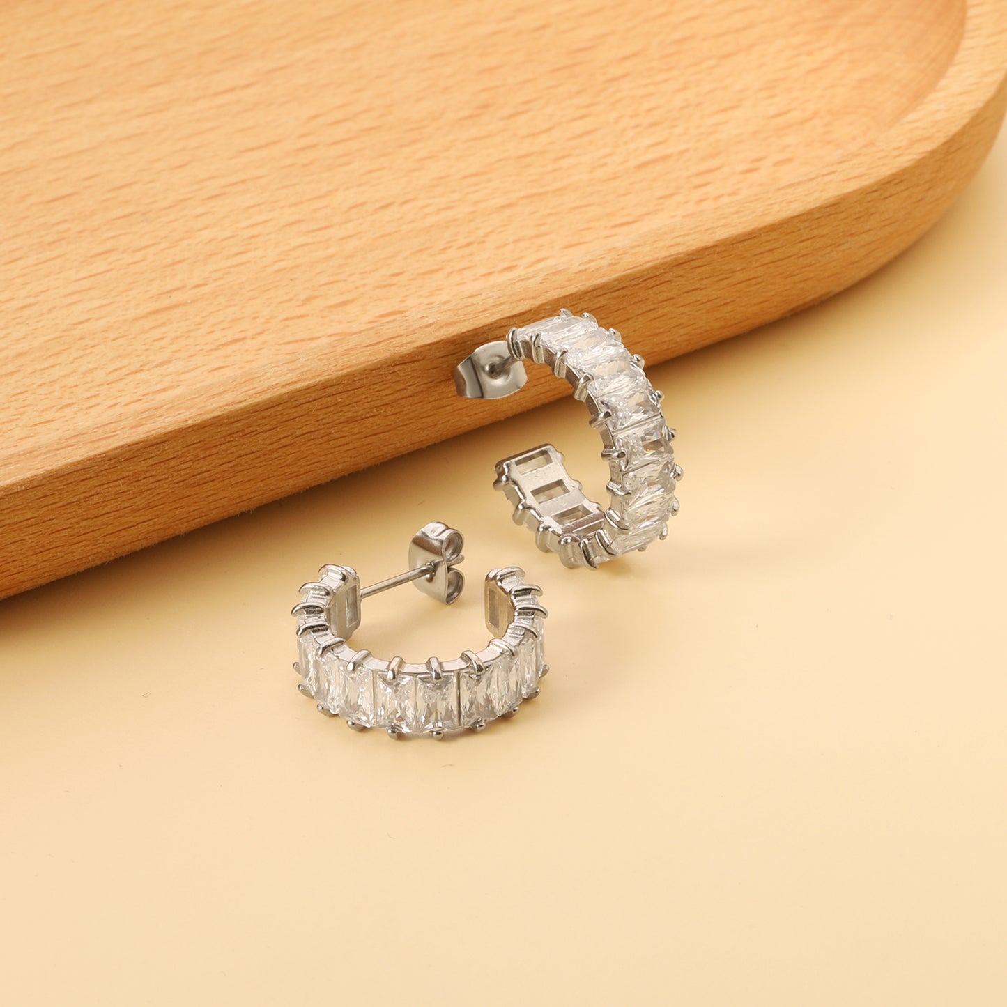 Crystal Curve Silver Earrings