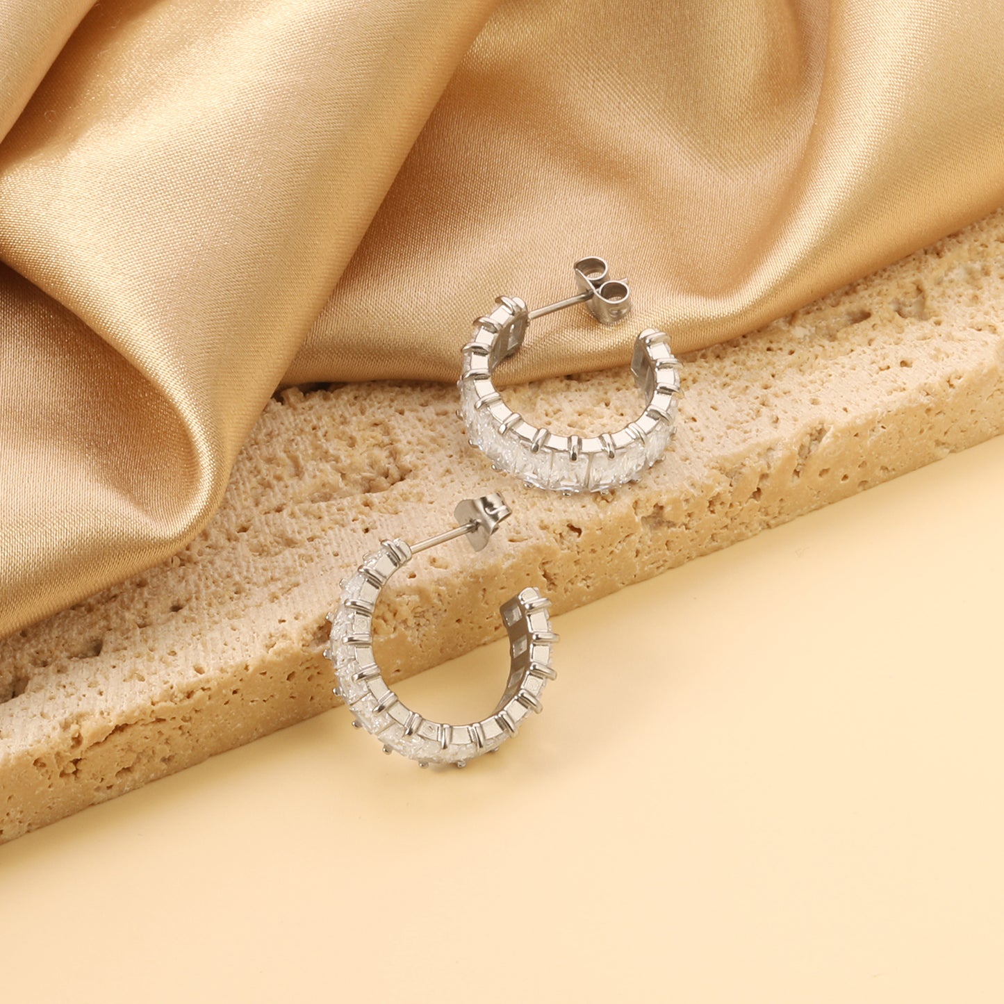 Crystal Curve Silver Earrings
