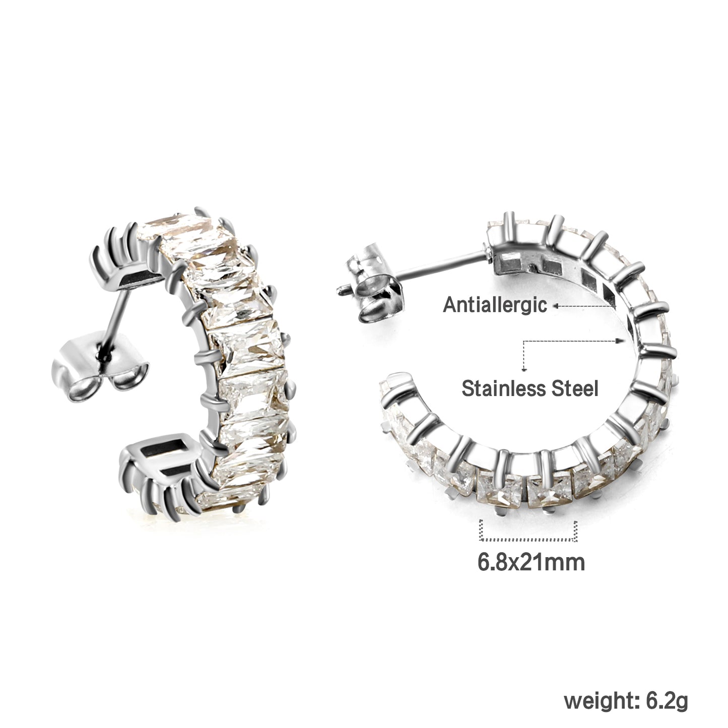 Crystal Curve Silver Earrings