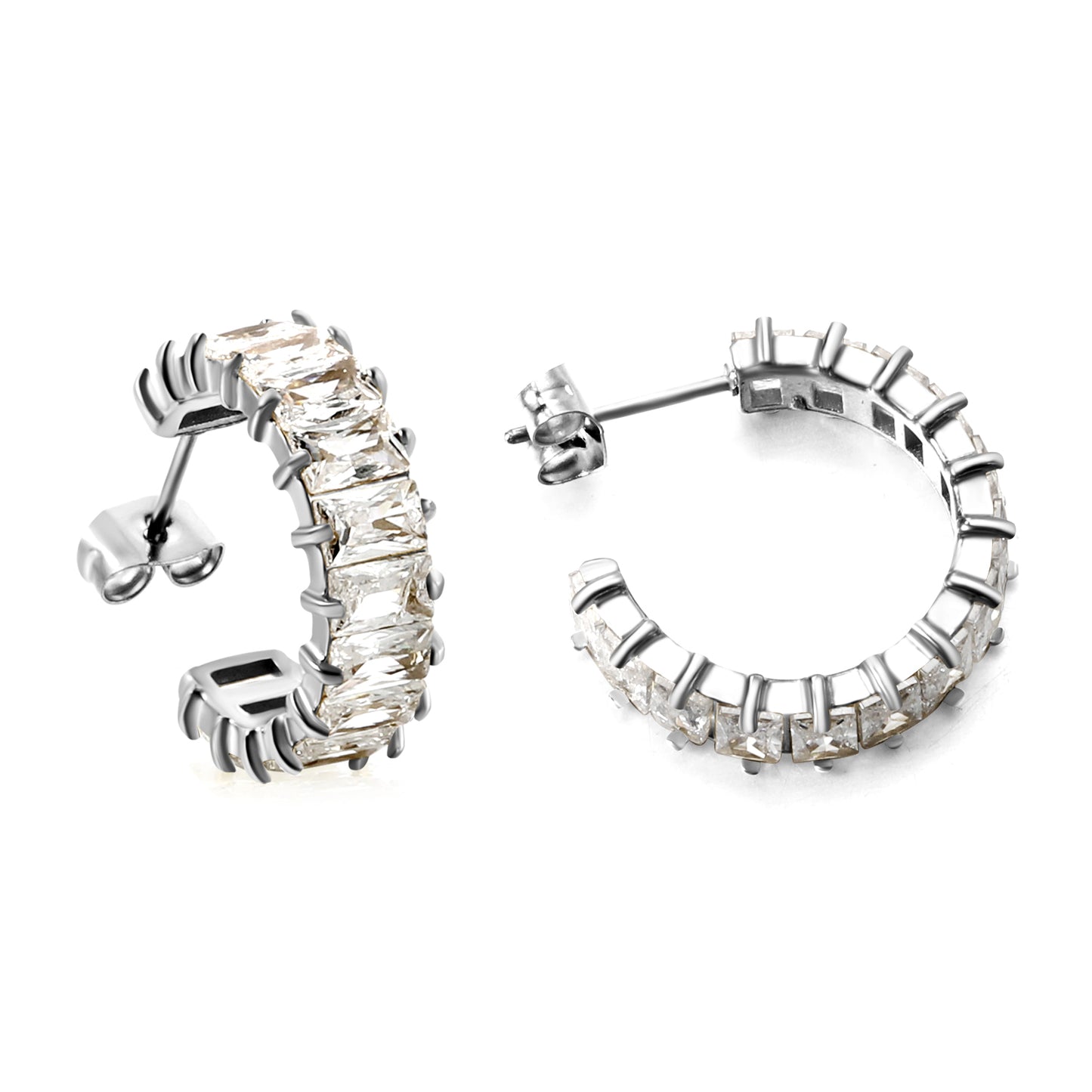 Crystal Curve Silver Earrings