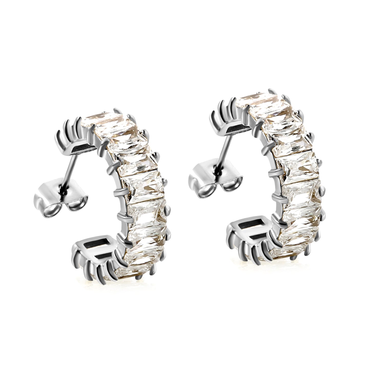 Crystal Curve Silver Earrings