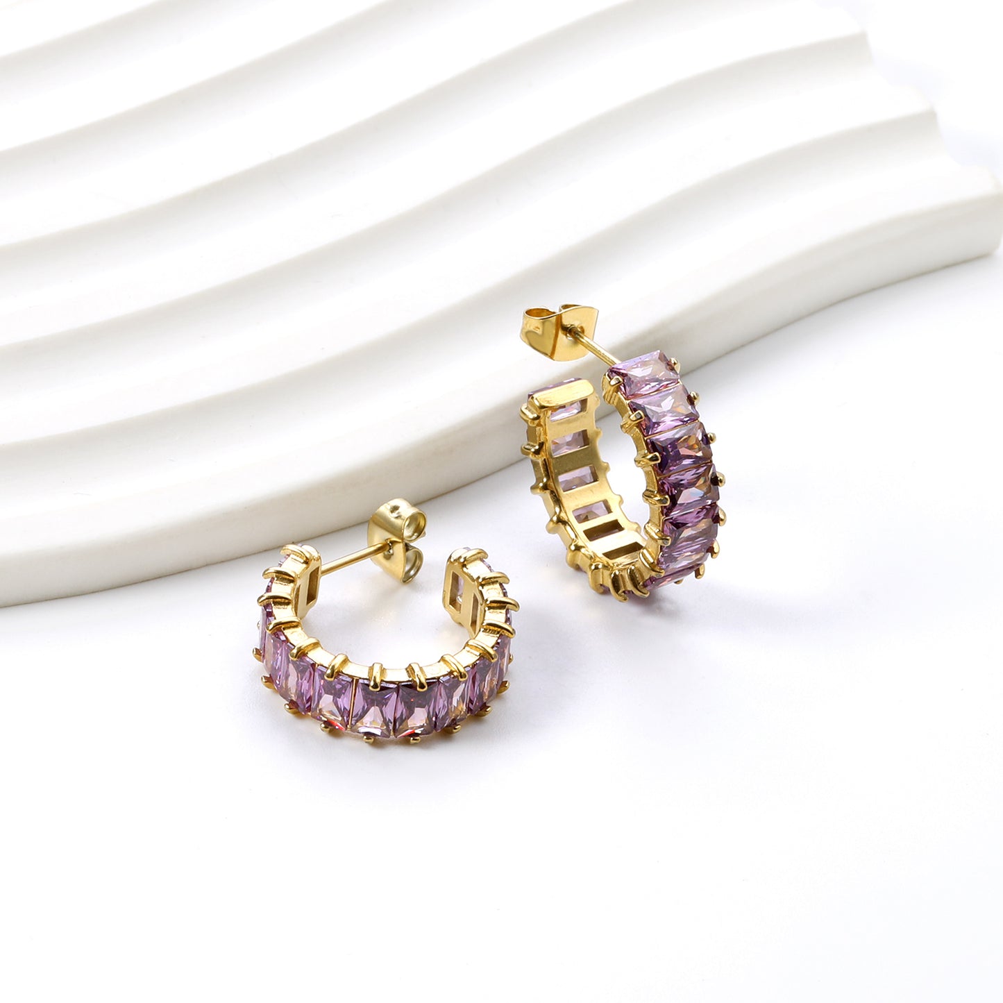 Crystal Curve Gold Earrings