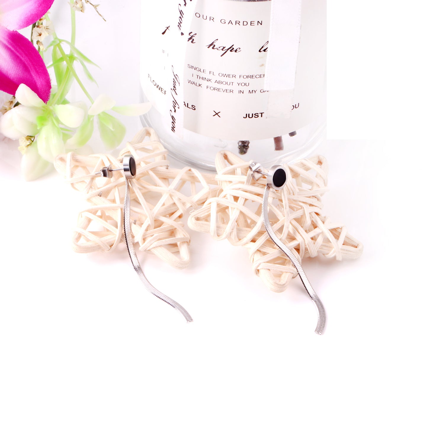 Black Stone Tassle Earrings