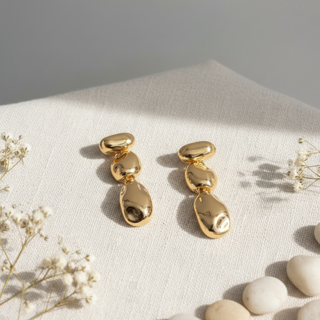 Golden Pebble Drop Earrings