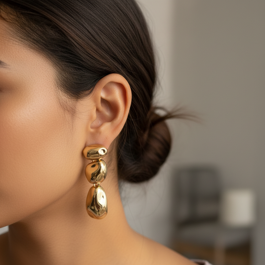 Golden Pebble Drop Earrings