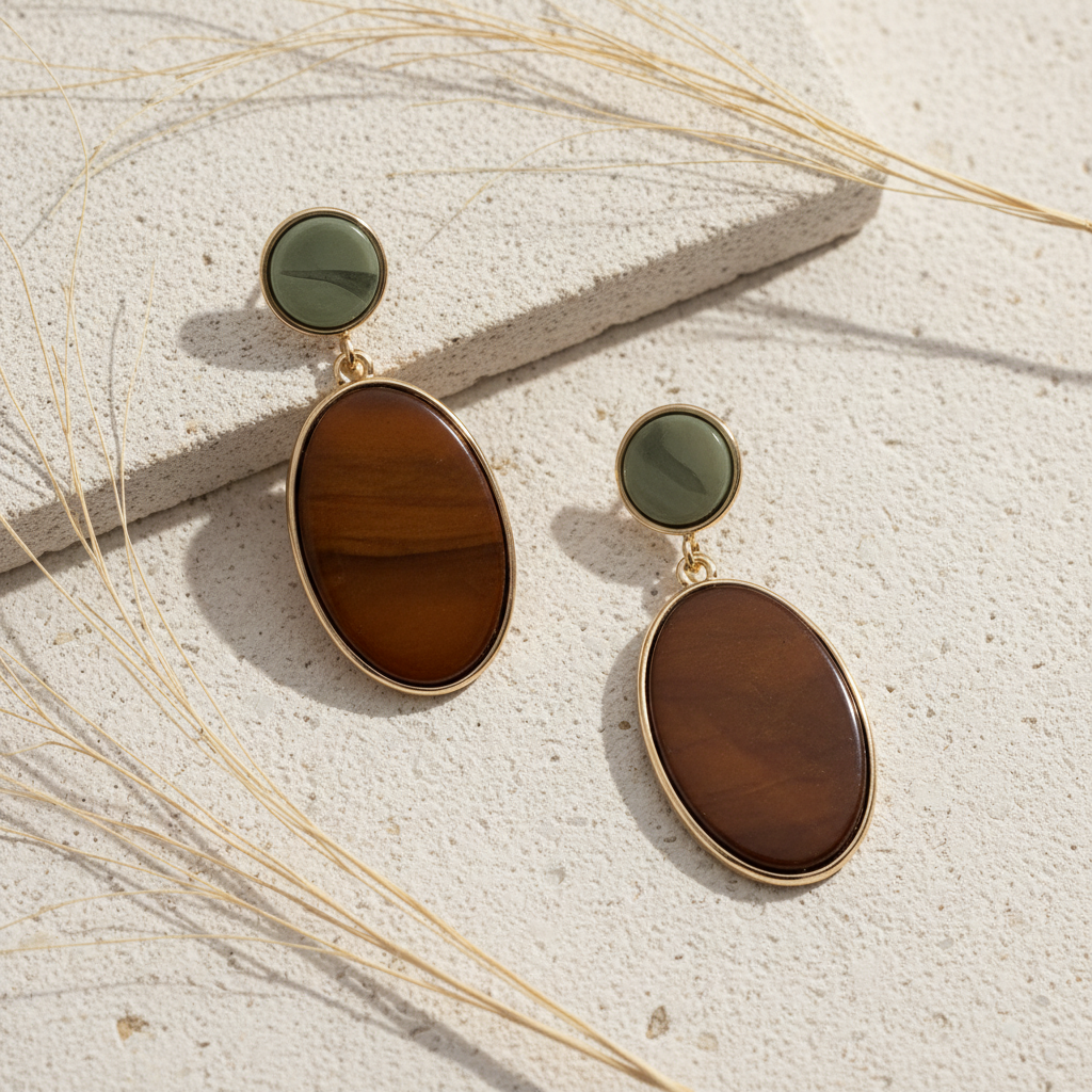 Rust And Sage Oval Earrings