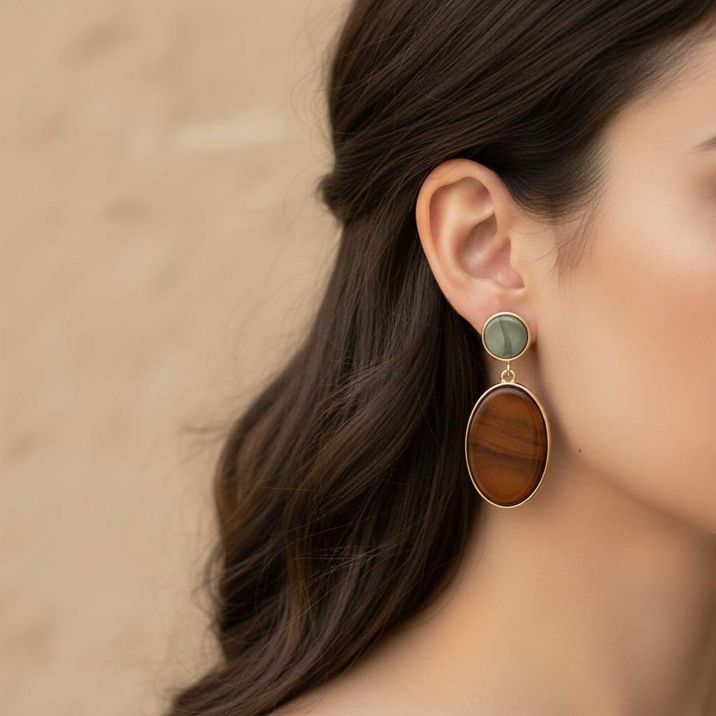 Rust And Sage Oval Earrings