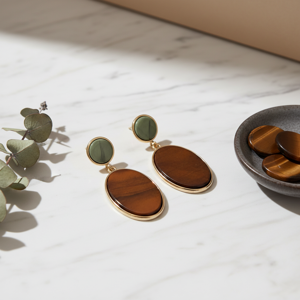 Rust And Sage Oval Earrings