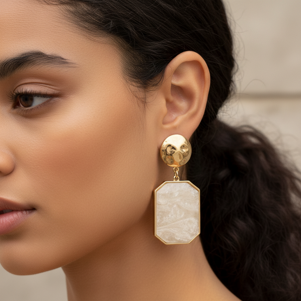 White Stone Statement Earrings