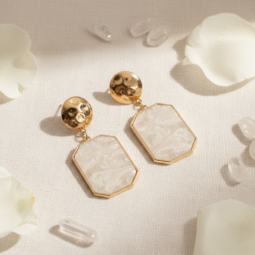 White Stone Statement Earrings