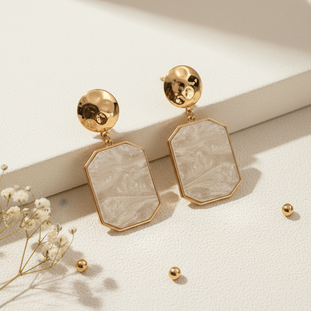 White Stone Statement Earrings
