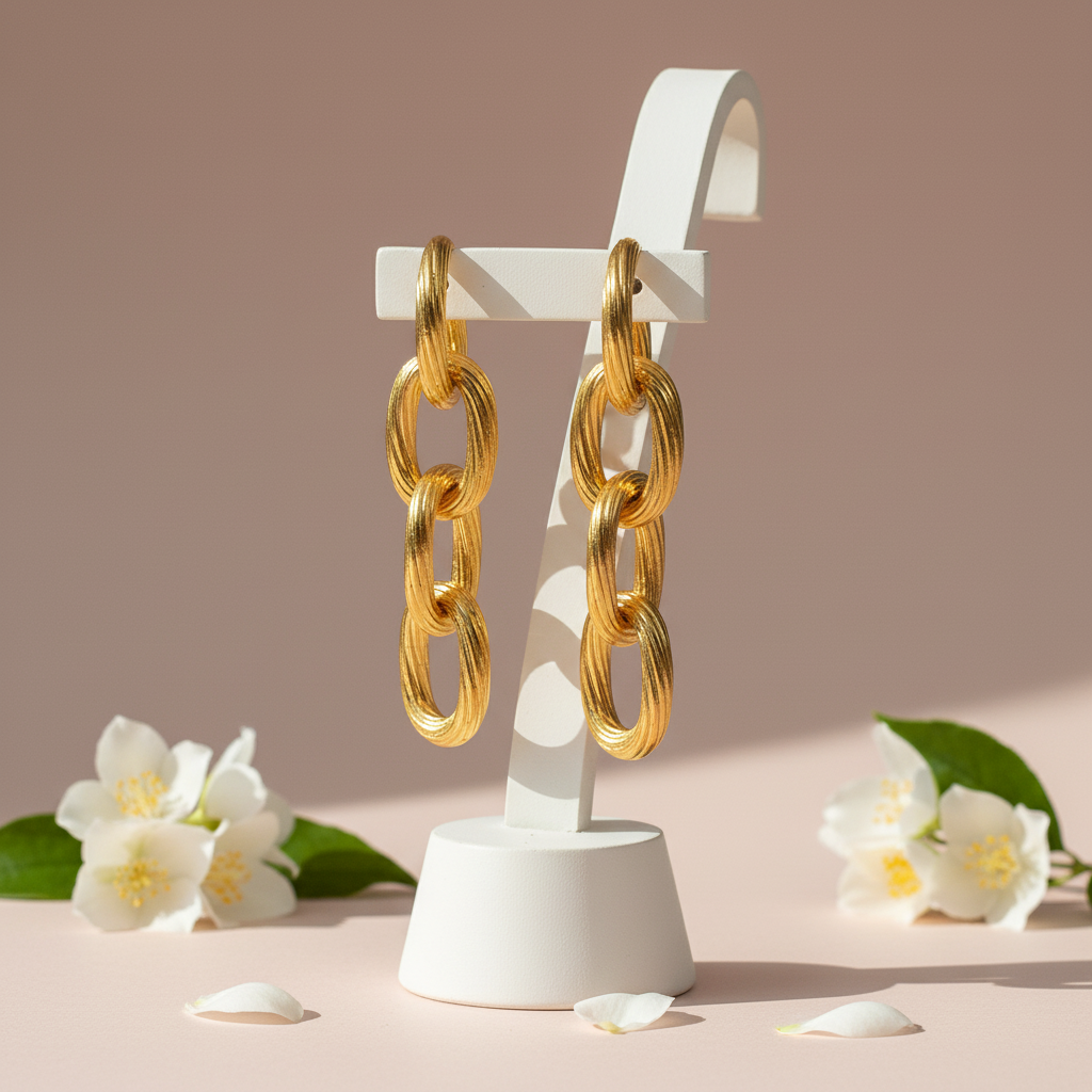 Linked Gold Chain Drop Earrings