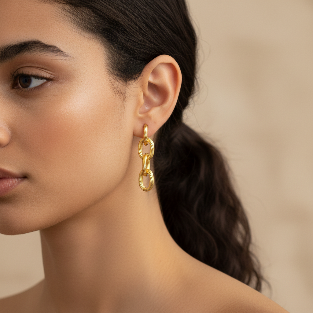 Linked Gold Chain Drop Earrings