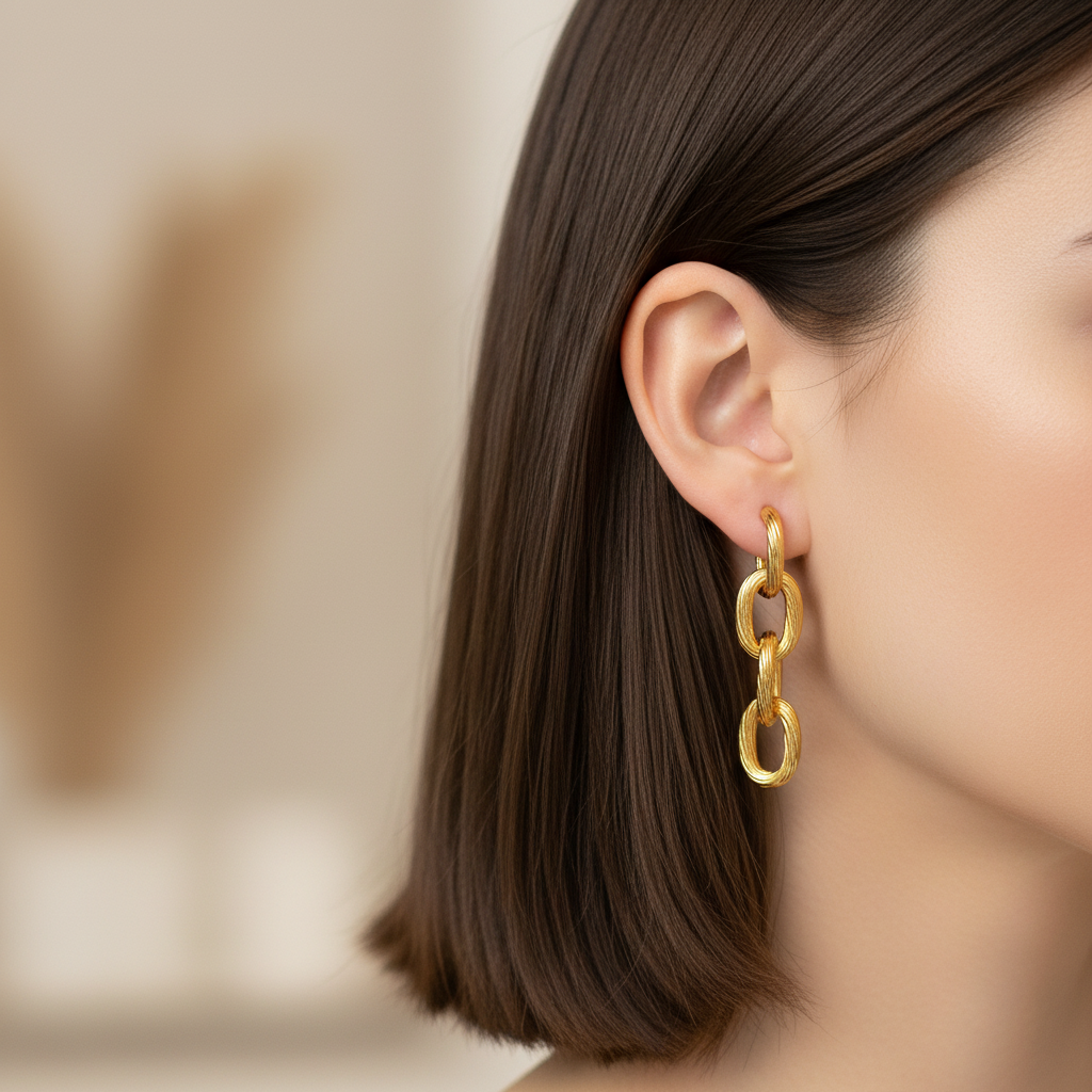 Linked Gold Chain Drop Earrings